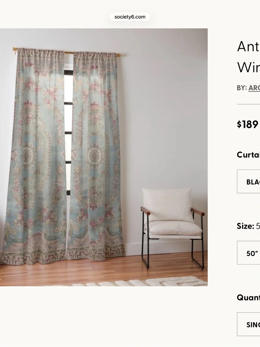 Society6 Soft Blue and Blush Paisley Sheer Curtain Panel